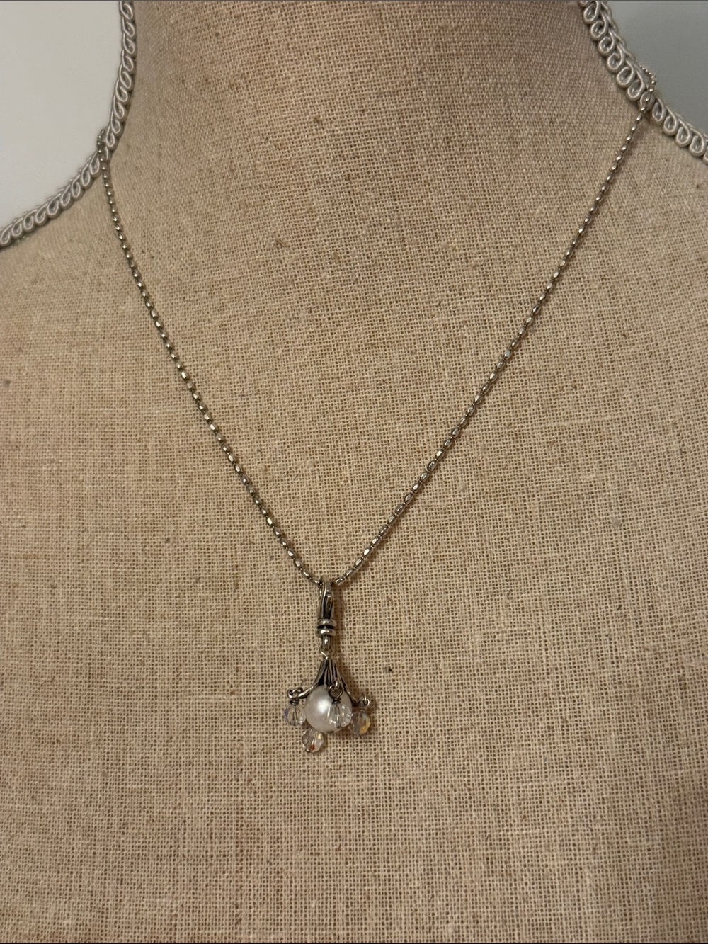SILPADA NECKLACE STERLING SILVER BALL CHAIN & BLISS BITS CHARM PEARL CRYSTAL 18”